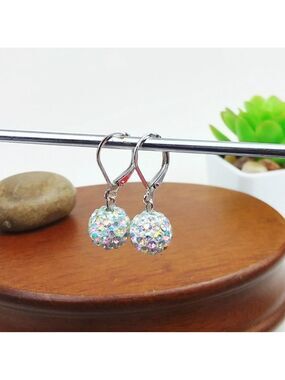 NWT Harriet Ave Jewels Iridescent Rhinestone Bead Silver Minimalist Earr…